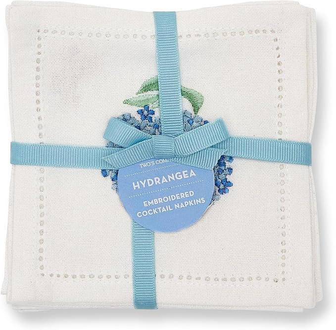 Two's Company Hydrangea Set of 6 Hemstitch Cocktail Napkins w/Hand Embroidered Details – Cotton... | Amazon (US)