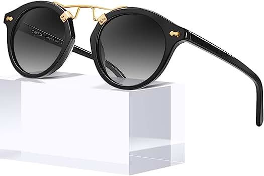 Carfia Small Acetate Polarized Sunglasses for Women UV Protection, Retro Double Bridge Eyewear Me... | Amazon (US)