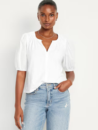 Puff-Sleeve Slub-Knit Top | Old Navy (US)