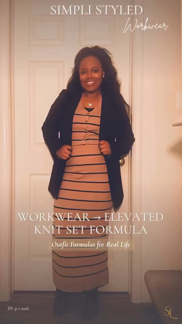 This is your sign to start building outfits that do the work for you.

The Elevated Knit Set Formula is one of the easiest ways to look polished without overthinking it.

A matching set creates the base.
A structured layer adds intention.
And the right footwear pulls everything together.

These are the pieces I reach for when I want to feel:
comfortable, confident, and quietly elevated.

Because when your outfit is already cohesive…
you don’t have to try so hard.

#simplistyled #workwearstyle #outfitformula #affordableluxury #petitestyle #curvystyle #officeoutfit #quietluxury #elevatedstyle #everydaystyle

#LTKWorkwear #LTKgrwm #LTKootd