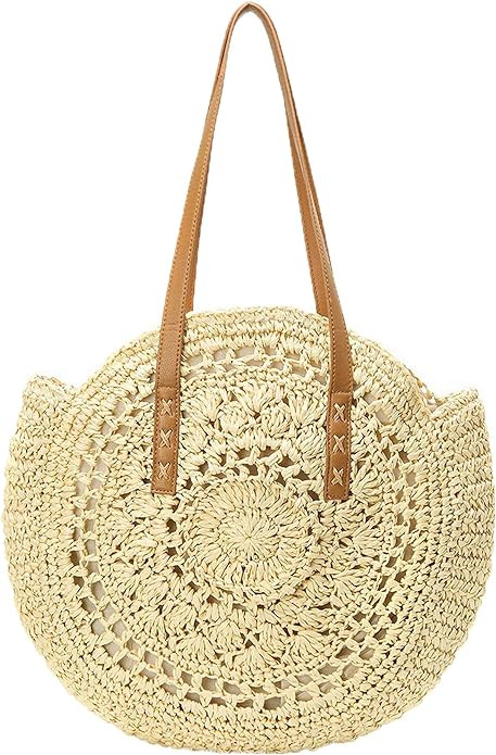 Beach Bags for Women Straw Bag Vacation Summer Large Foldable Straw Beach Bag Tote Woven Shoulder... | Amazon (US)