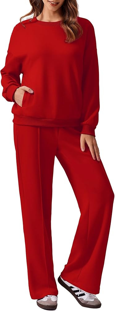 PINSPARK 2 Piece Sets For Women Long Sleeve Sweatshirts Drawstring Straight Leg Pants Fall Travel... | Amazon (US)