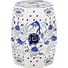 Safavieh Castle Gardens Collection Glazed Ceramic Blue Cloud 9 Chinoiserie Garden Stool | Amazon (US)