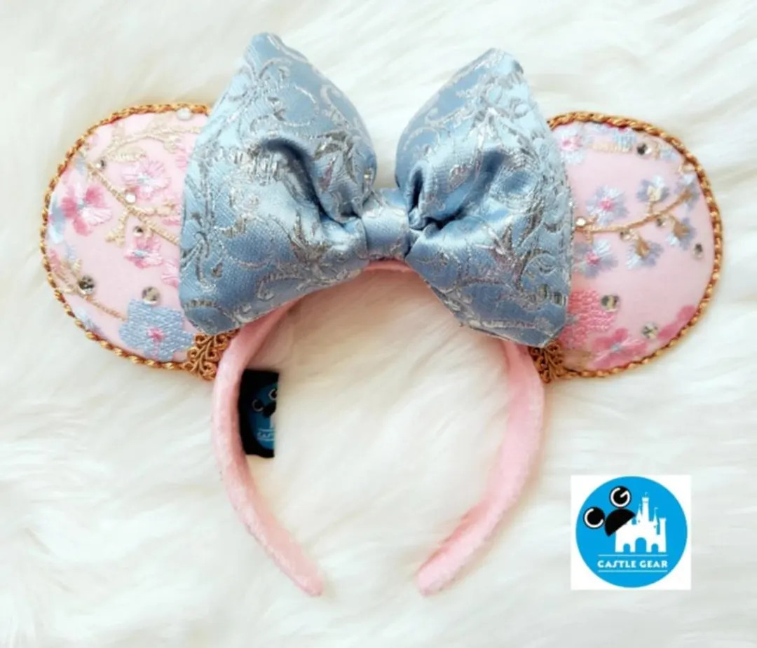 Make It Pink Make It Blue ~ Aurora Floral Mouse Ears Headband: Rhinestones, Brocade Bow, Sleeping... | Etsy (US)