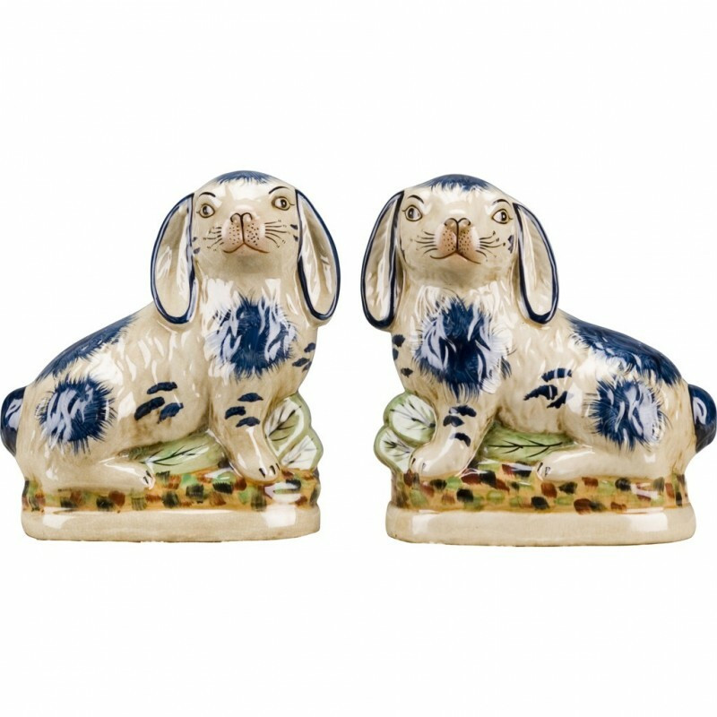 Staffordshire Style Rabbit Bunny Hare Pair Figurines Rabbits Blue 8"H  ~Set Of 2 | eBay US