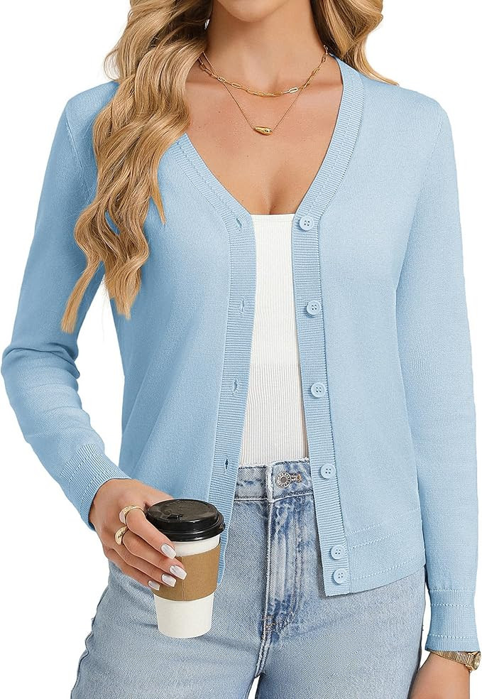 GRACE KARIN Womens Lightweight Cardigan Sweaters Trendy Button Up V-Neck Knit Cardigans Shrug Spr... | Amazon (US)
