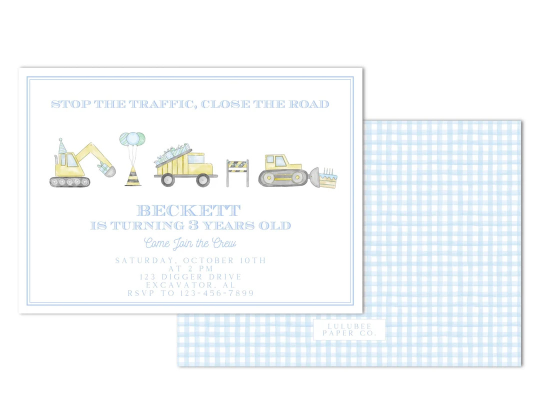 Printable Preppy Construction Birthday Invitation Stop the Traffic, Close the Road Watercolor Gin... | Etsy (US)