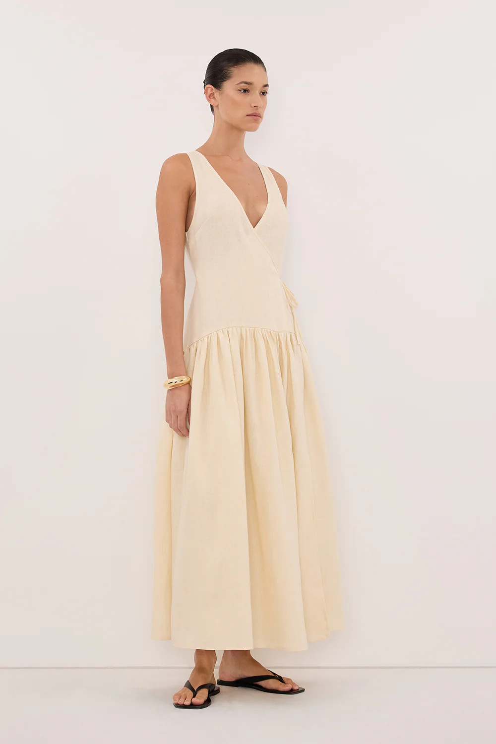 ILIO STRAW LINEN WRAP MIDI DRESS | DISSH