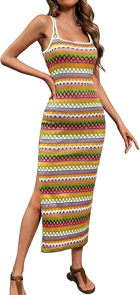 PRETTYGARDEN Tank Dress for Women 2025 Summer Casual Striped Maxi Dresses Fitted Square Neck Beac... | Amazon (US)