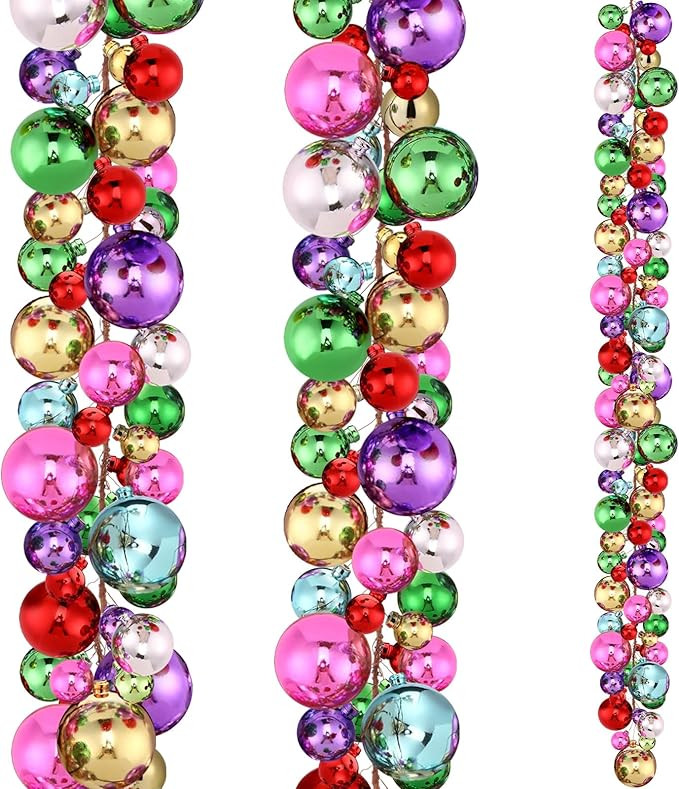 2 Pcs Christmas Ball Garland 6 ft Ball Ornaments Christmas Bulb Garland Xmas Tree Bauble Decorati... | Amazon (US)