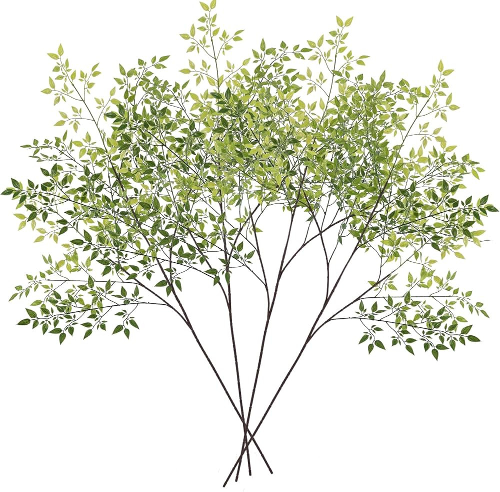 4 Pcs Artificial Nandina Branches, 43.3 inches Long Stem Green Faux Plants Plastic Greens for Vas... | Amazon (US)