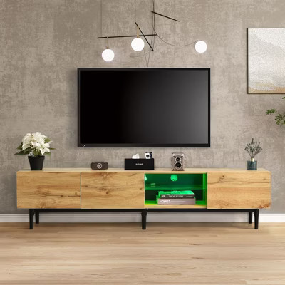 NicBex Modern TV Stand Media Console with 4 Cabinets and Open Shelves for TVs up to 80" for Living Room, Bedroom, Natural Wood | Target