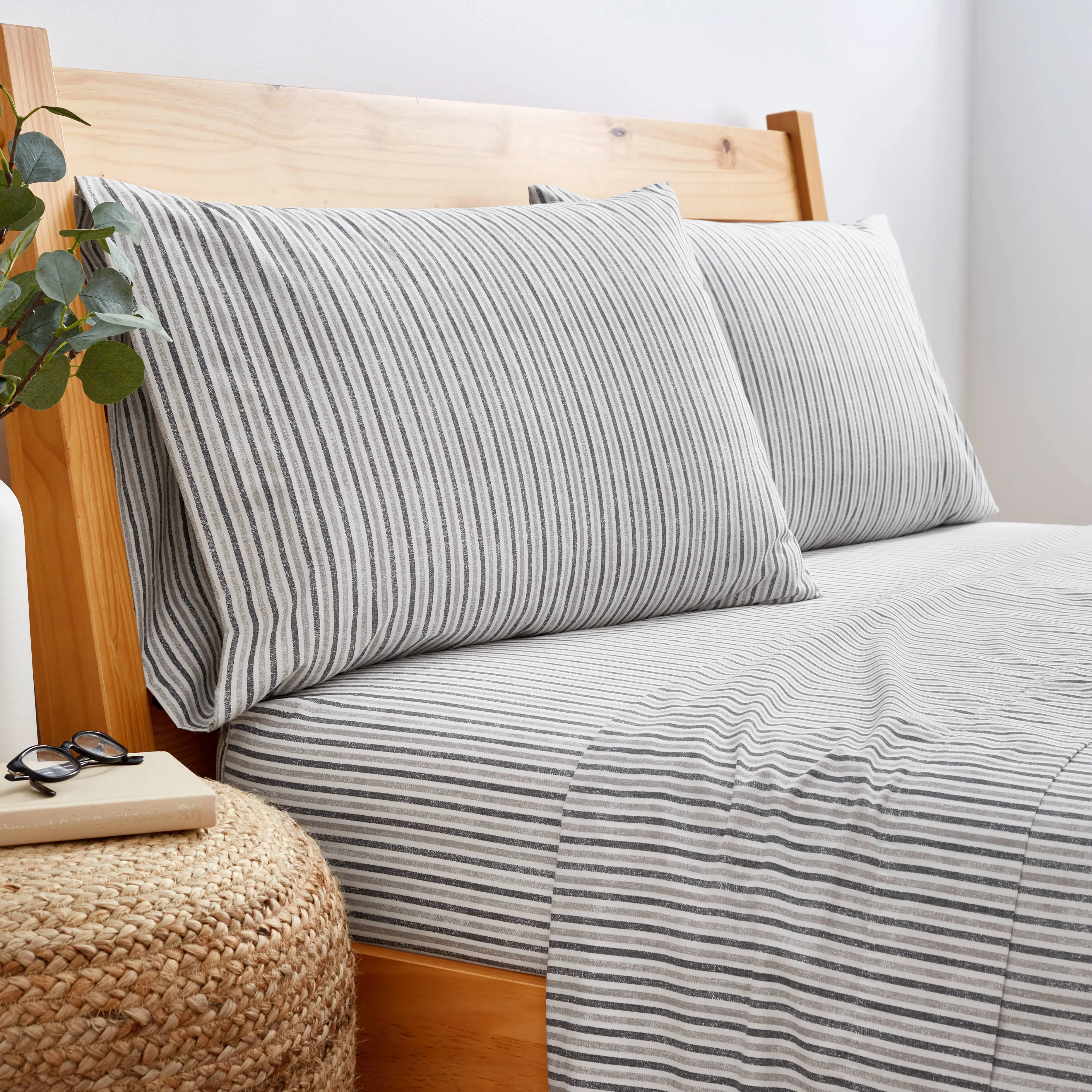 Gap Home Textured Stripe Percale Easy Care Sheet Set, Deep Pocket, Twin, Charcoal/Gray, 3-Pieces | Walmart (US)