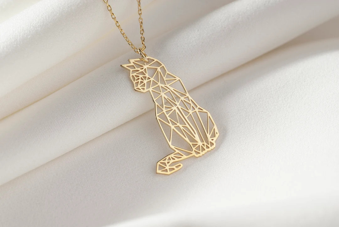 Origami Cat Necklace Sterling Silver, Cat Lover Gift for Women Animal Necklace, Cat Pendant, Jewe... | Etsy (US)