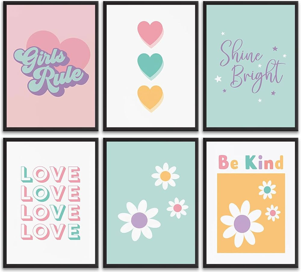 6pcs Colorful Girls Rules Canvas Wall Art Cute Colorful Inspirational Posters Print Paintings Tee... | Amazon (US)