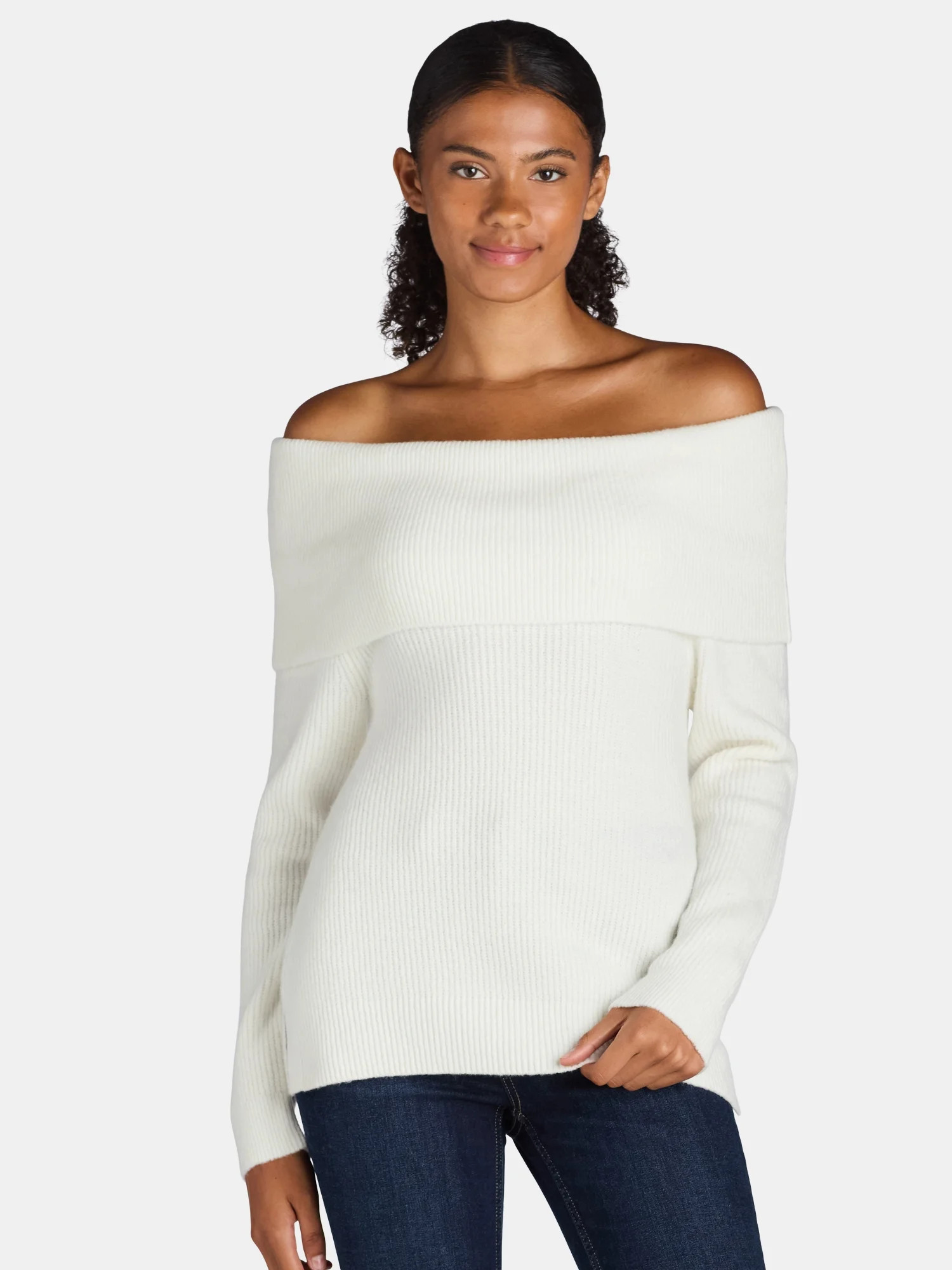 Time and Tru Women's and Women's Plus Off Shoulder Sweater, Sizes XS-4X - Walmart.com | Walmart (US)