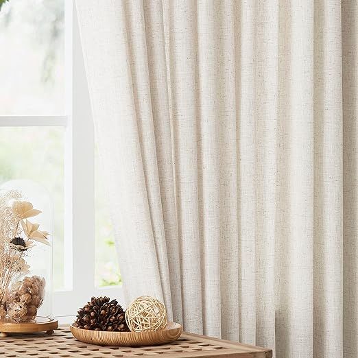 Vision Home Natural Pinch Pleated Semi Sheer Curtains Textured Linen Blended Light Filtering Wind... | Amazon (US)