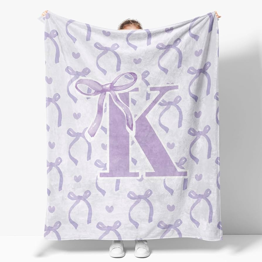 Purple Bow Throw Blanket,Personalized Initial K Soft Fluffy Cozy Flannel Blanket,Monogrammed Gift... | Amazon (US)