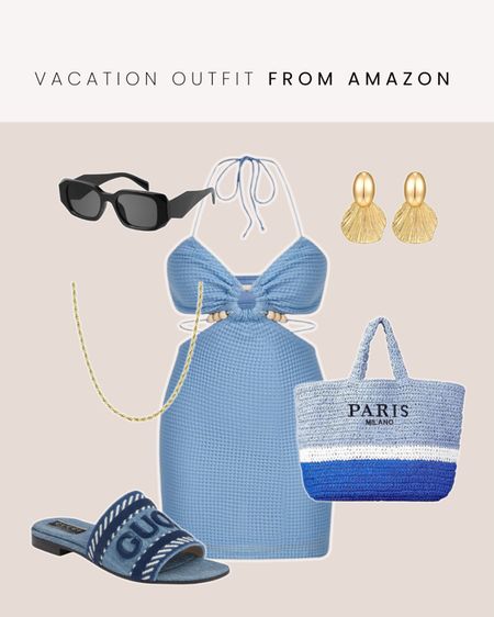 Vacation outfit idea from Amazon ☀️ crochet dress, designer sandals, Paris tote, sunglasses, look for less, earrings, necklace 

#LTKSeasonal #LTKFindsUnder50 #LTKFindsUnder100