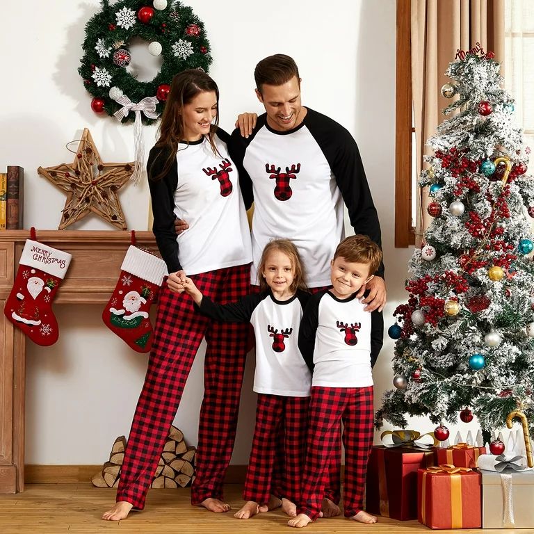 PatPat Christmas Plaid Deer Family Matching Pajamas Sets,Flame Resistant,2-piece,Unisex | Walmart (US)