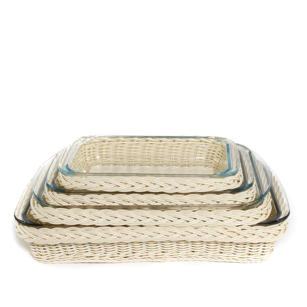 Faux Rattan Glass Serveware, Large Rectangular | Amanda Lindroth
