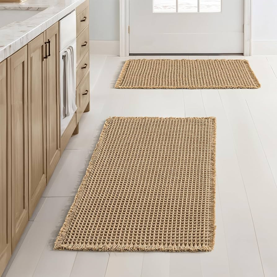 MIULEE Set of 2 Waffle Bathroom Rugs, Boho Bath Rugs Non Slip Washable, Super Absorbent Bath Mats... | Amazon (US)