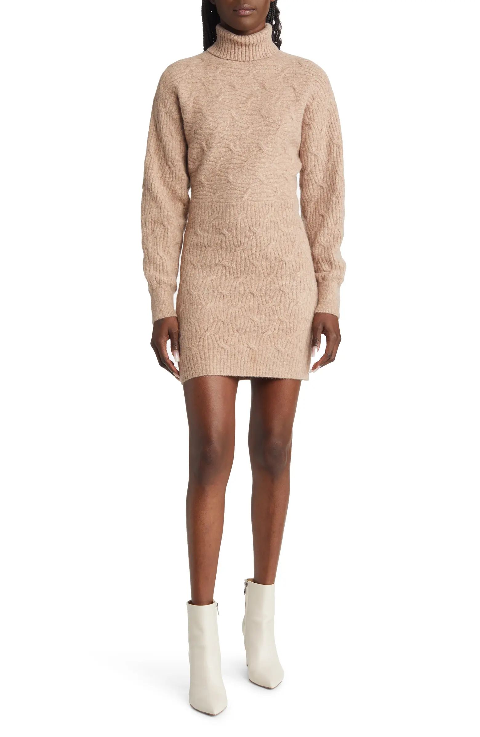 Lulus Fall Festivities Cable Stitch Turtleneck Sweater Dress | Nordstrom | Nordstrom