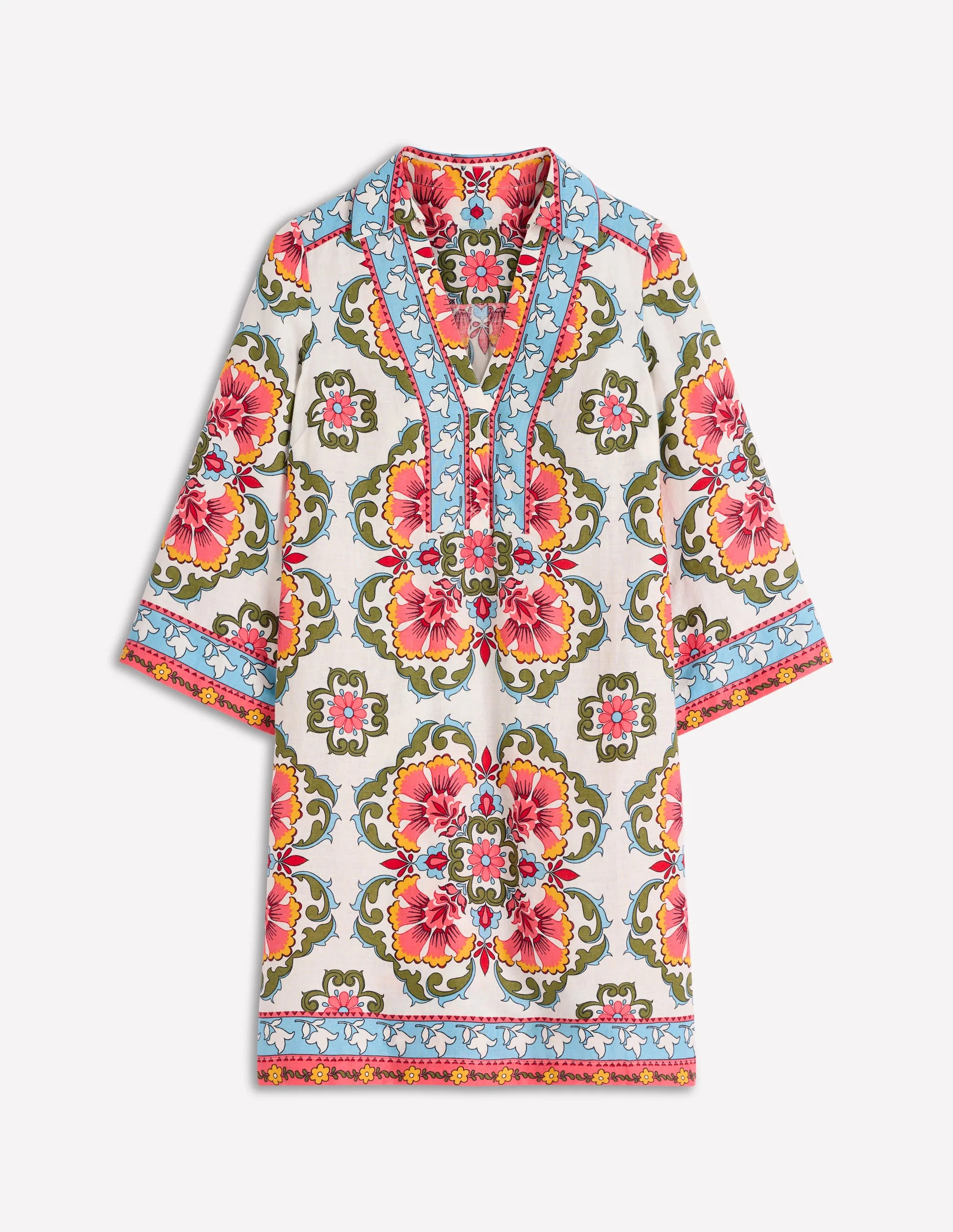 Carmen Linen Short Dress-Multi, Ornamental Trellis | Boden UK
