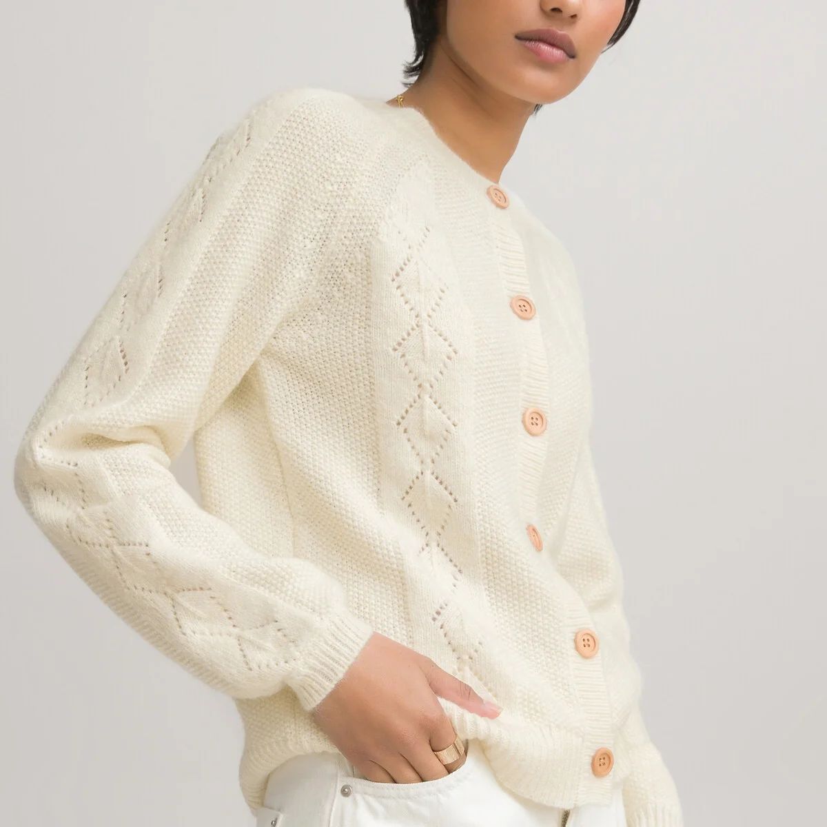 Recycled Buttoned Pointelle Cardigan | La Redoute (UK)