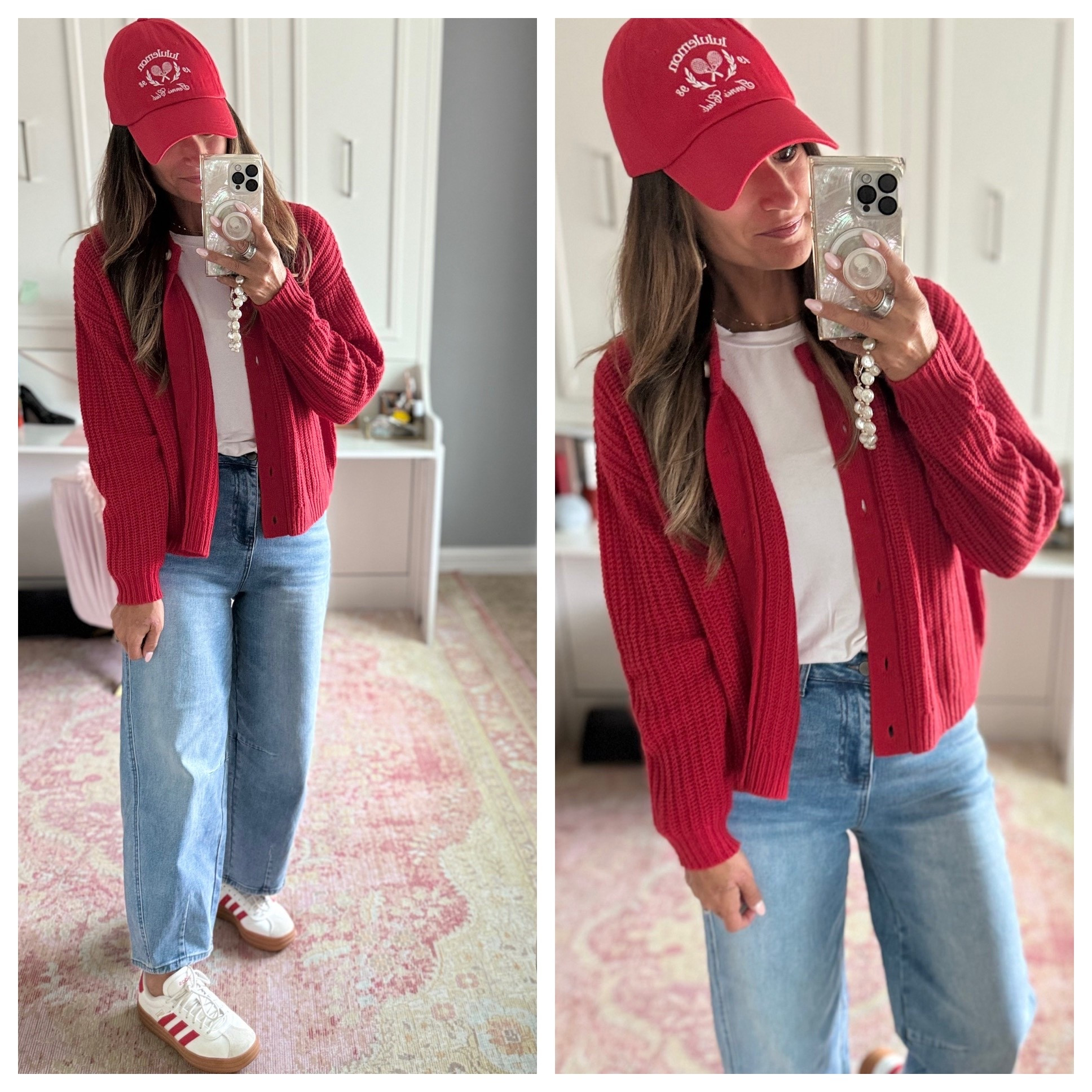 Game day look with a red cardigan sweater and jeans 

#LTKStyleTip #LTKFindsUnder100 #LTKFindsUnder50