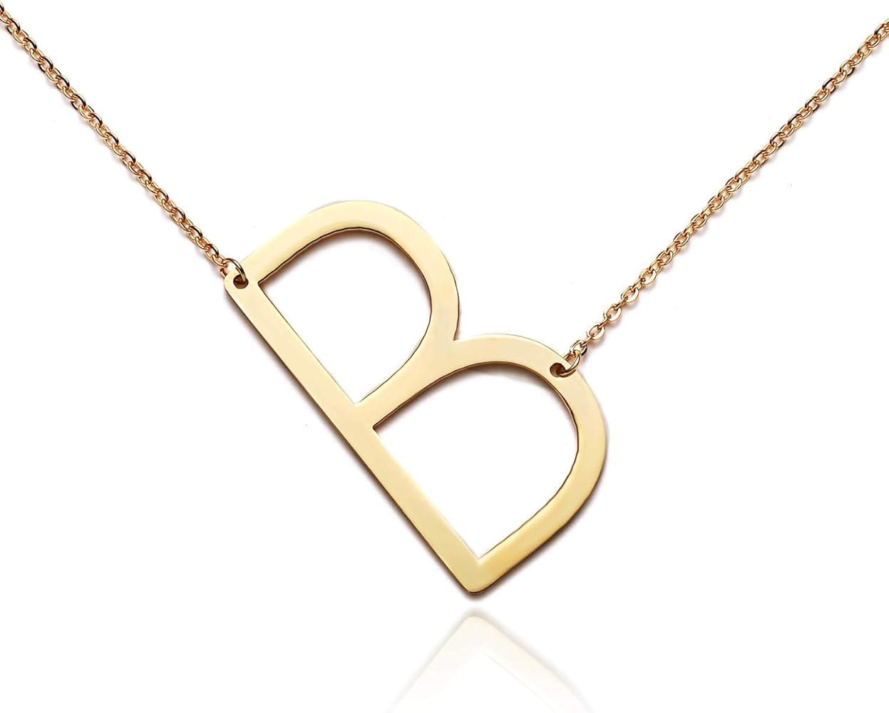 RINHOO Sideways Large Initial Necklace 18k Gold Plated Stainless Steel Big Letter Script Name Monogr | Amazon (US)
