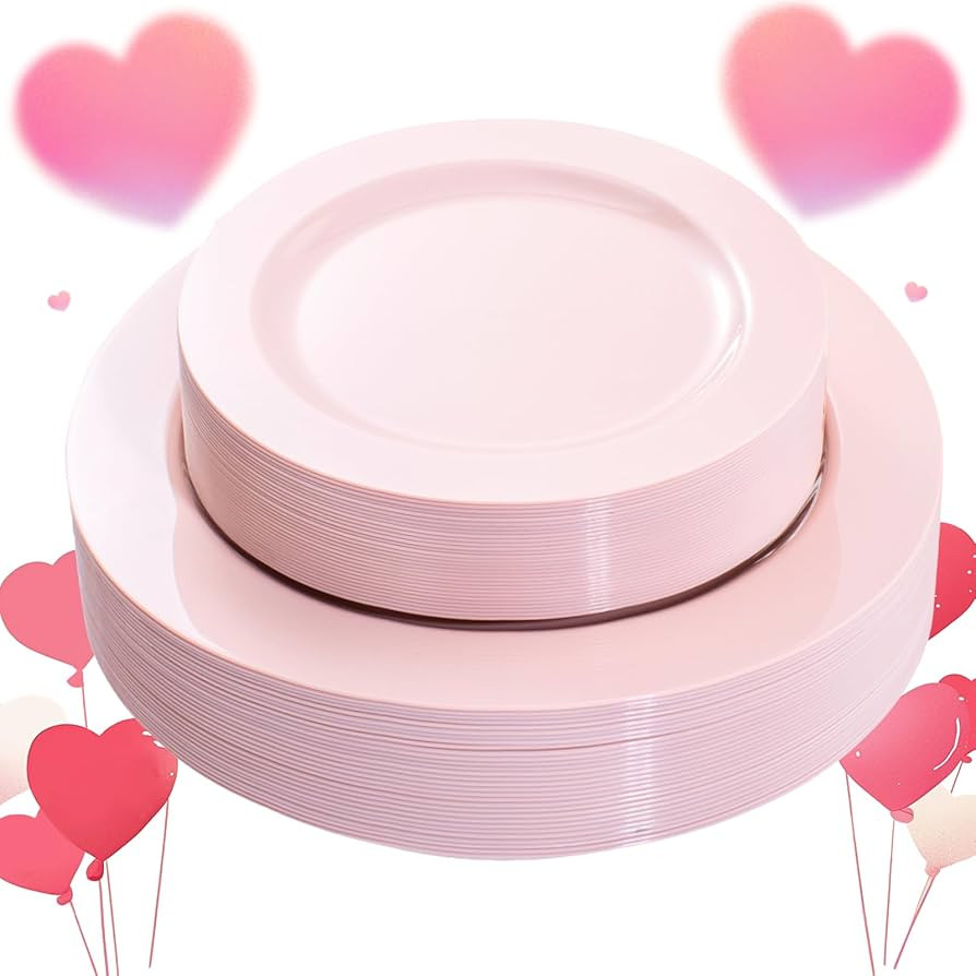 FLOWERCAT 60PCS Pink Plastic Plates - Heavy Duty Pink Plates Disposable for Party/Mother's Day/We... | Amazon (US)