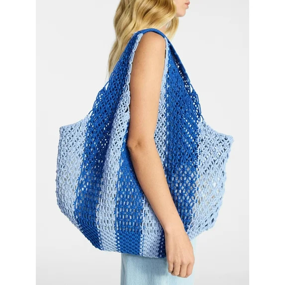 No Boundaries Women's Festival Crochet Striped Hobo Bag, Caribbean Blue Stripe | Walmart (US)