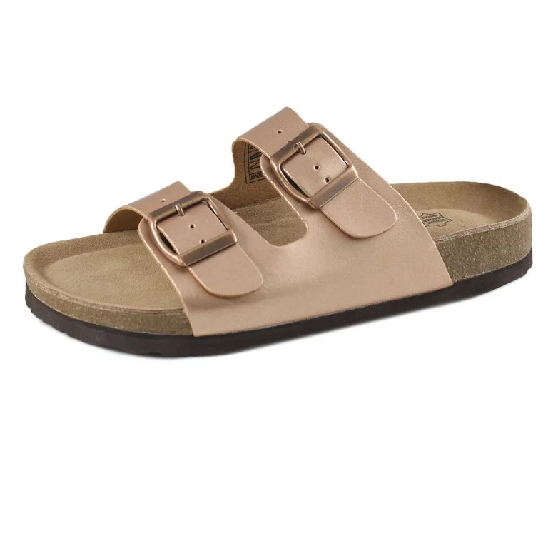 SNJ Women's Double Strap Genuine Leather Footbed Insole Flat Sandals | Walmart (US)