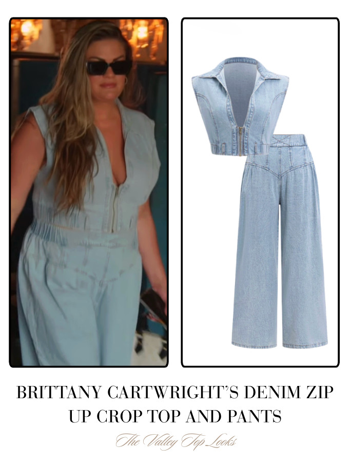 Brittany Cartwright's Denim Zip Up Crop Top and Pants is by Micas // Shop Similar 

 