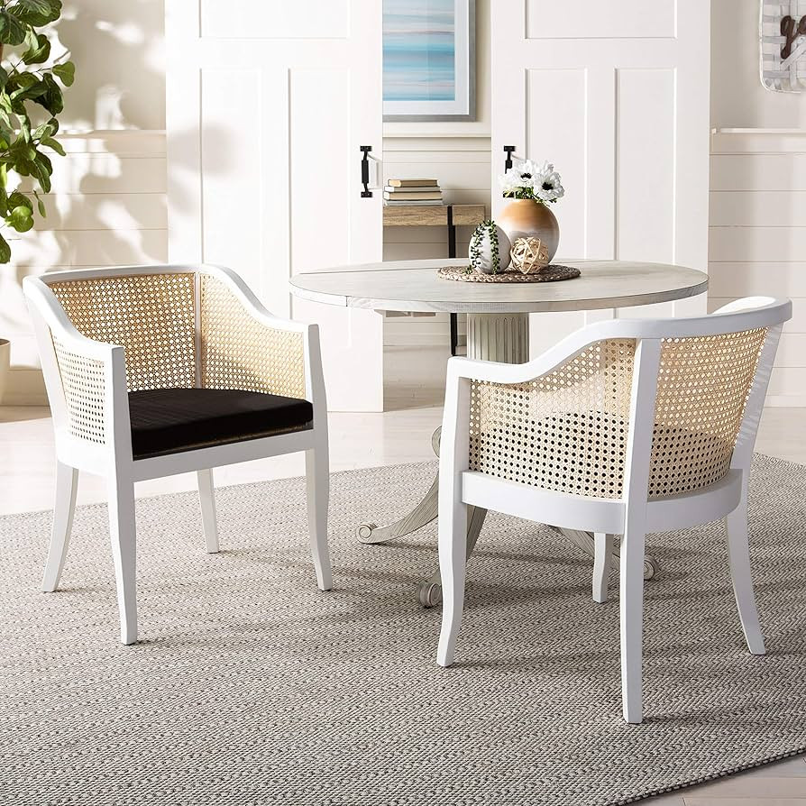 Safavieh Home Rina White and Natural Cane and Black Cushion Dining Chair | Amazon (US)