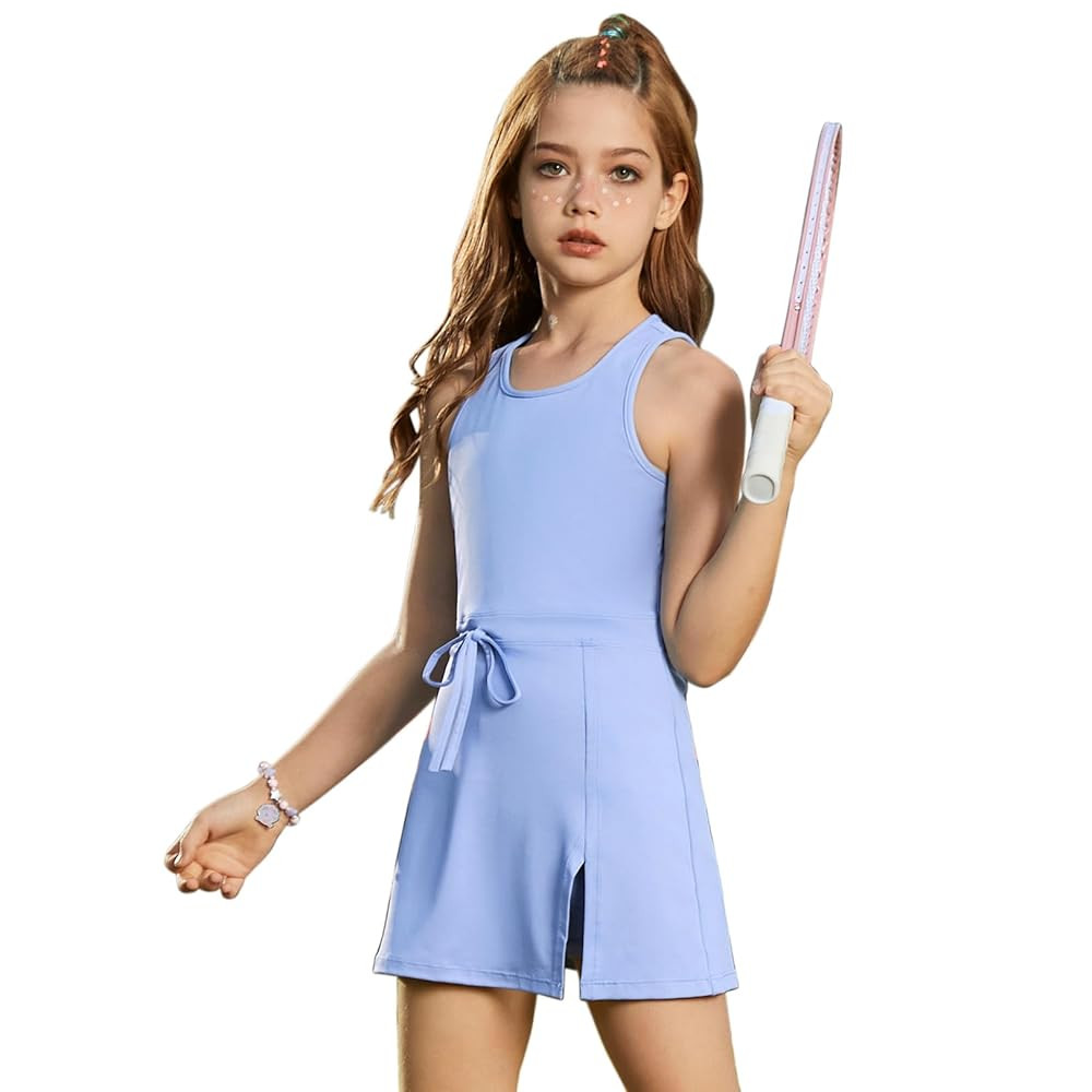 Girls Sleeveless Tennis Dress Tank Top Skorts Skirts High Waist Side Slit Outfit Athletic Sets wi... | Amazon (US)