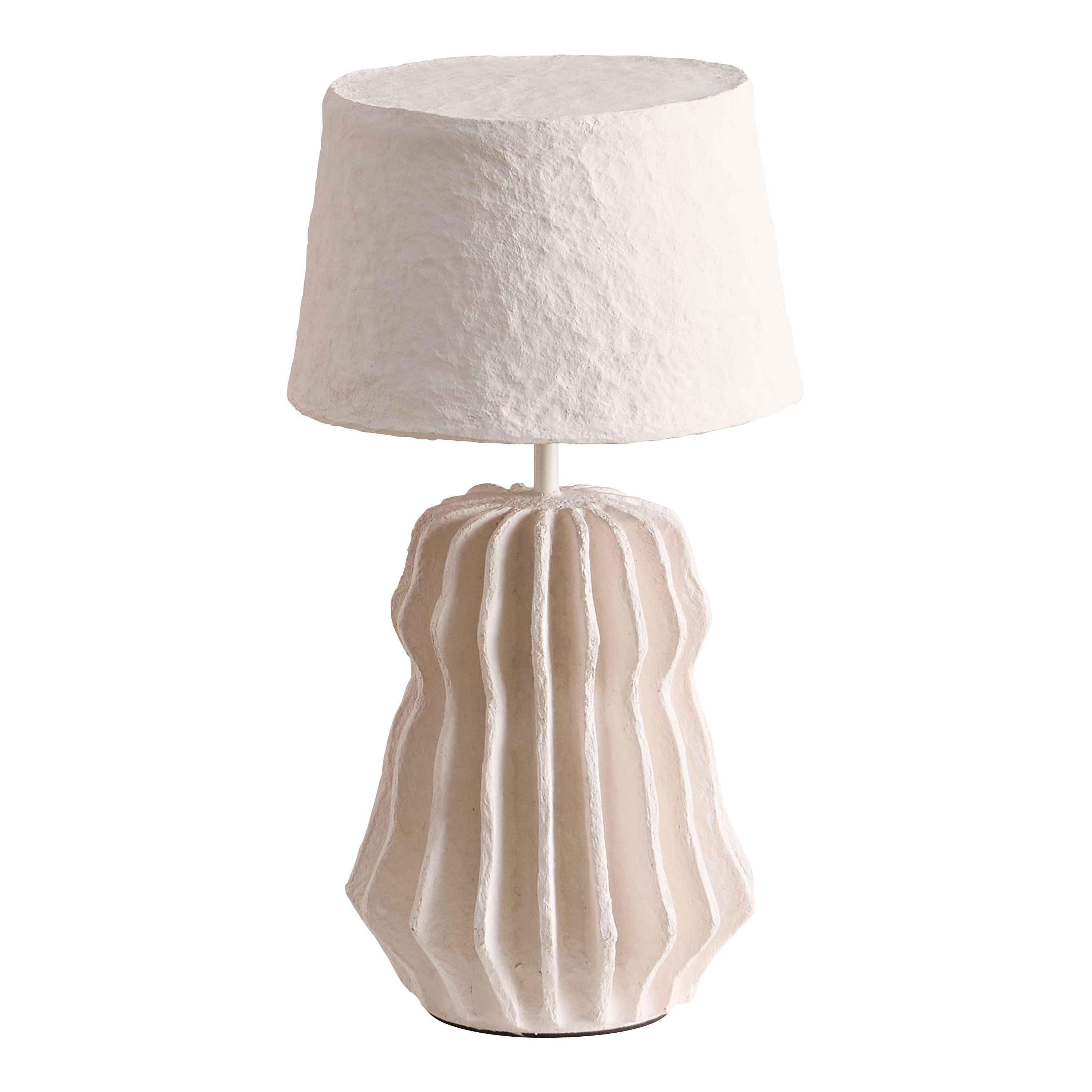 Tonal Off White Recycled Cotton Mache Fluted Table Lamp | World Market