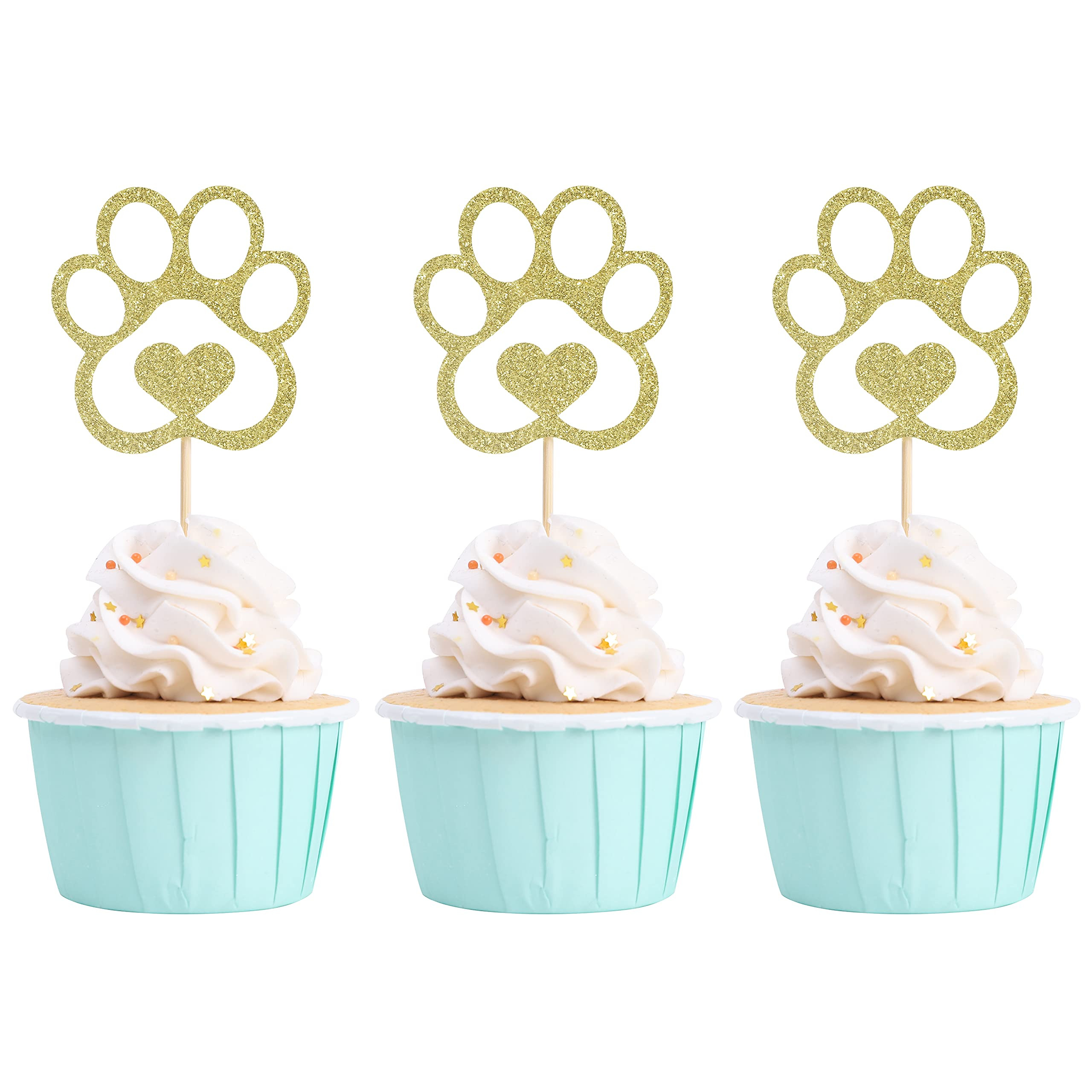 Dog Paw Print Cupcake Toppers - Puppy Dog Cake Toppers Set of 12pcs, Puppy Dog Birthday Party Dec... | Amazon (US)