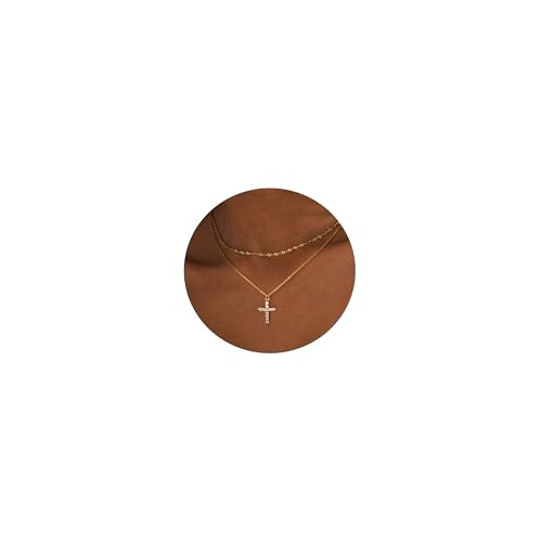 DIBOLA Cross Necklace for Women, 14K Gold Plated Dainty Cross Necklace Simple CZ Diamond Cross Pendant Necklace Gold Layered Necklaces for Womens Cute Choker Necklace Set Trendy Jewelry Gifts | Amazon (US)