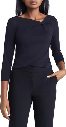 Anne Klein Asymmetric Twist Neck Top | Nordstrom | Nordstrom