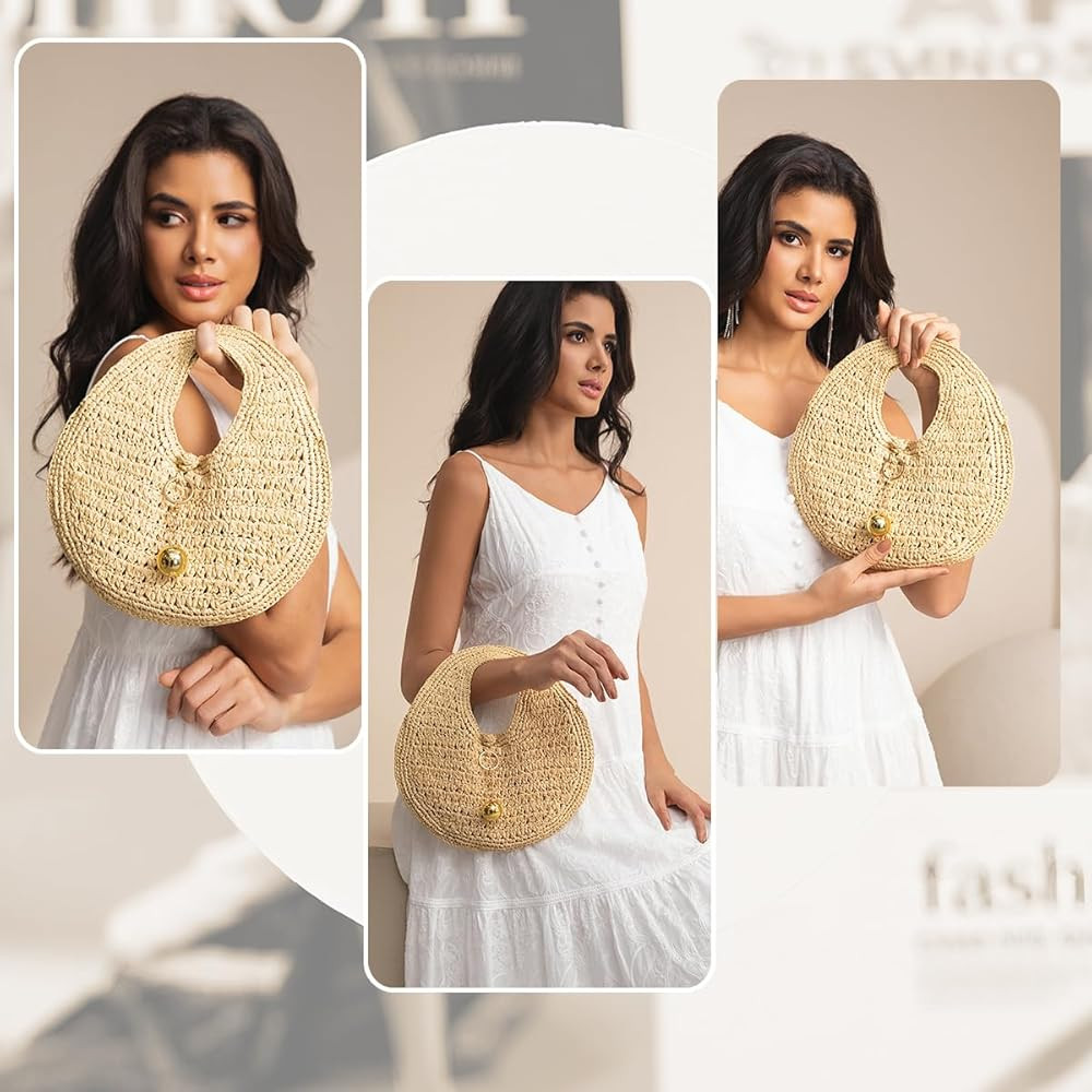 Amazon.com: PHILOMENA Woven Straw Beach Bag for Women Handmade Raffia Circle Bag, Summer Boho Chi... | Amazon (US)