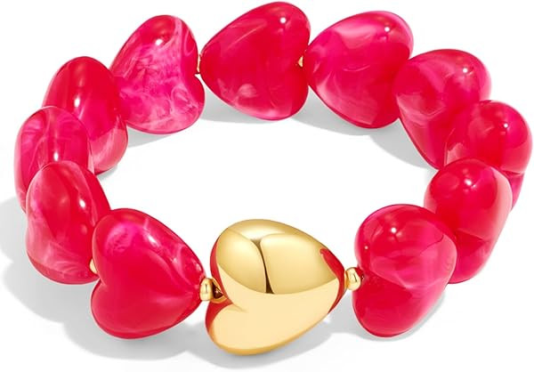 Heart Bead Bracelet for Women Chunky Beaded Statement Bracelet Boho Acrylic Resin Bead Strand Bra... | Amazon (US)
