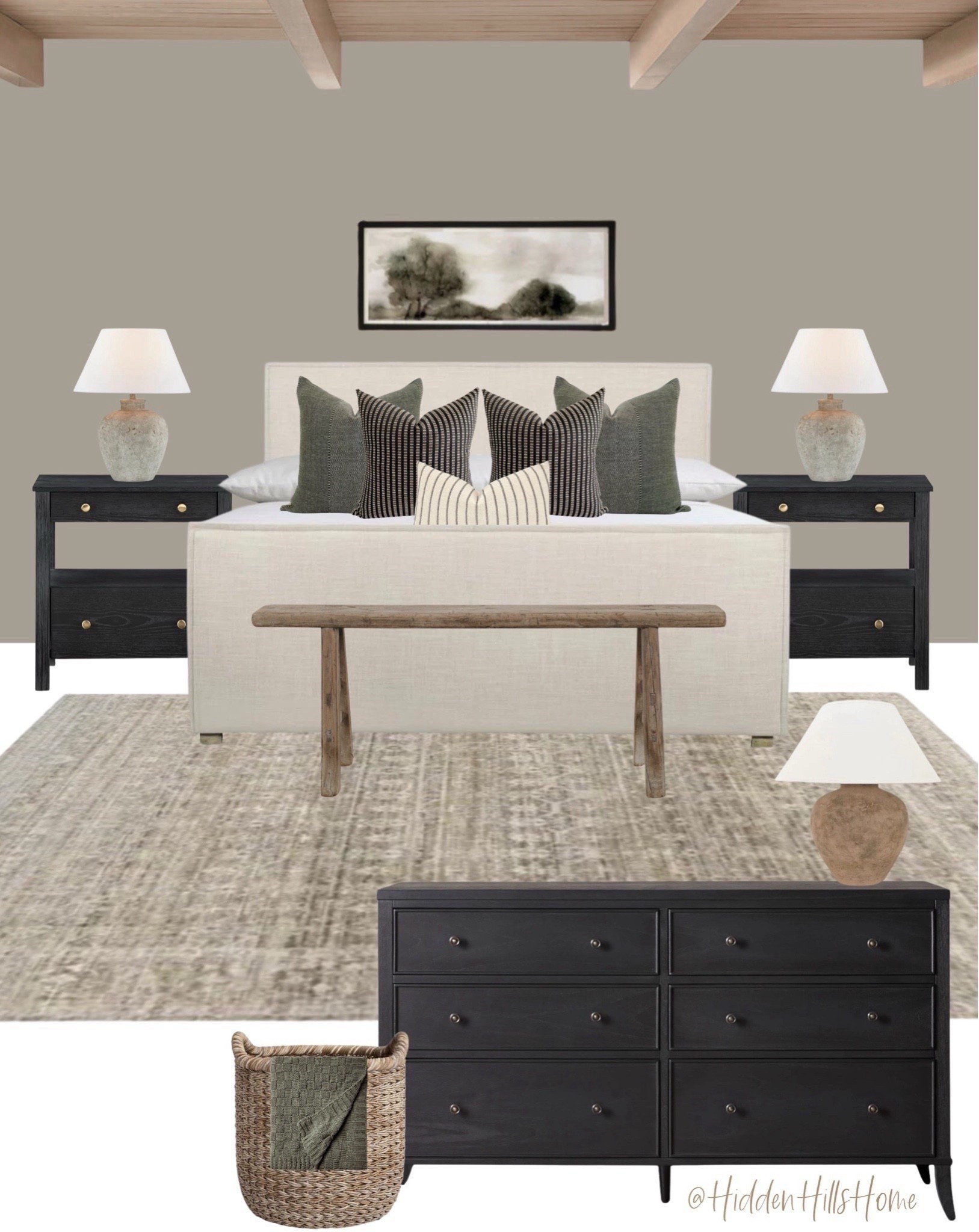 Bedroom design, home decor ideas; Modern classic master bedroom mood board, primary bedroom design inspiration, upholstered bed, black nightstands, dresser #bed


#LTKSaleAlert #LTKHome #LTKSeasonal