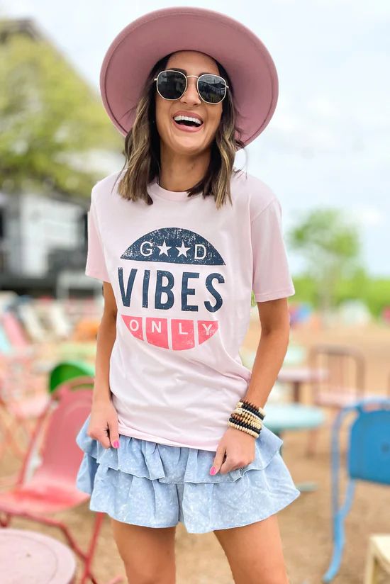 Light Pink America Good Vibes Only Graphic Tee | Shop Style Your Senses