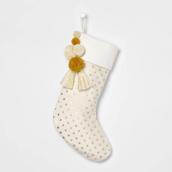 Gold Polka Dot Christmas Stocking with Pom Poms & Tassels - Wondershop™ | Target