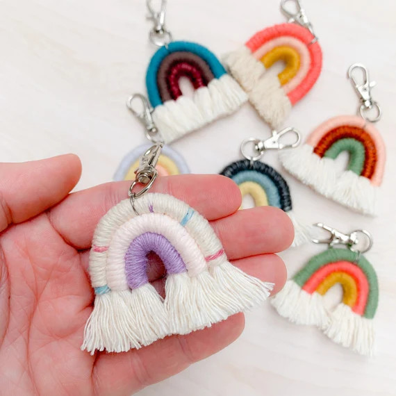 Mini Macrame Rainbow Keychain | Tiny Keyring | Christmas Gift | Stocking Stuffer | Handmade | One... | Etsy (US)