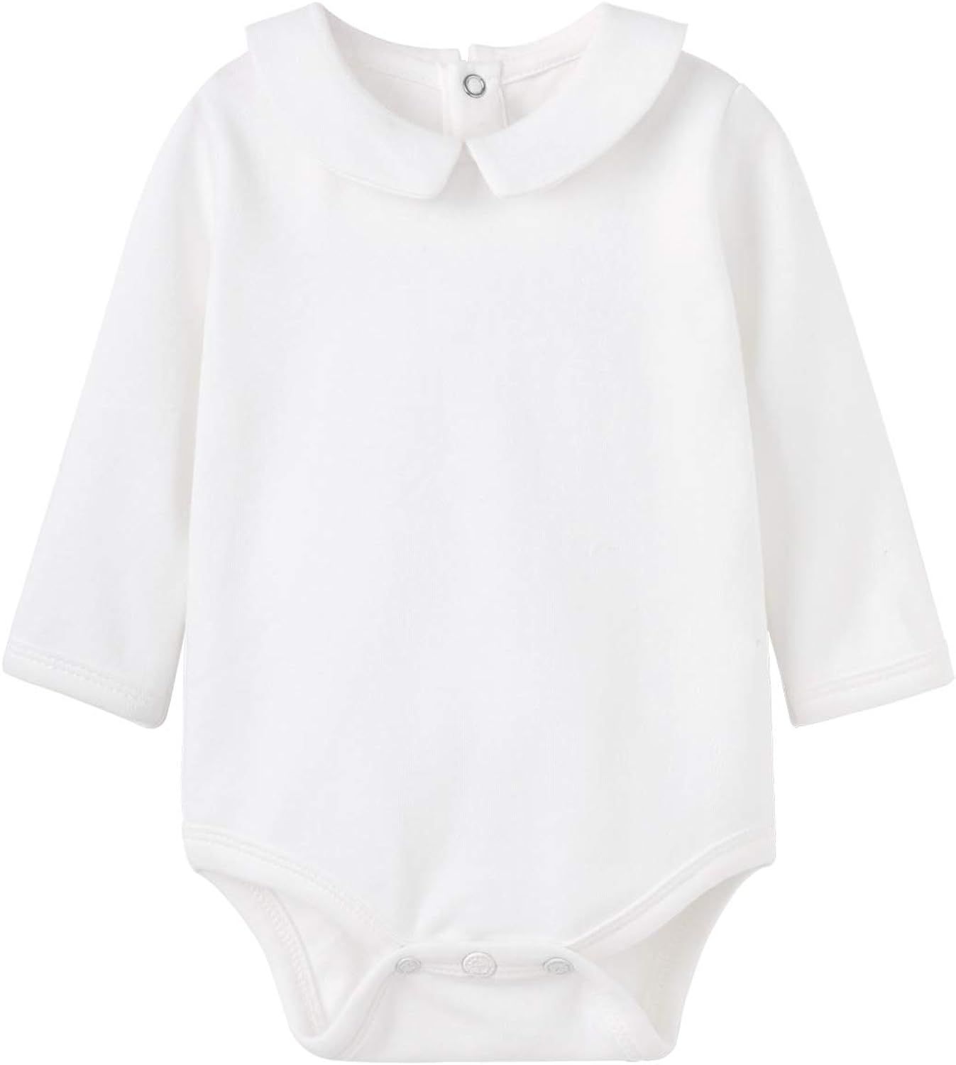 Amazon.com: pureborn Baby Boy Girl Long Sleeve Cotton Bodysuit Peter Pan Collar Spring Fall Solid... | Amazon (US)