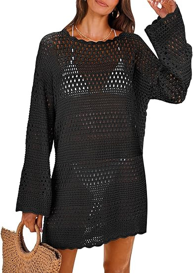 ANRABESS Women Swimsuit Crochet Swim Cover Up 2025 Summer Bathing Suit Swimwear Mesh Knit Beach D... | Amazon (US)