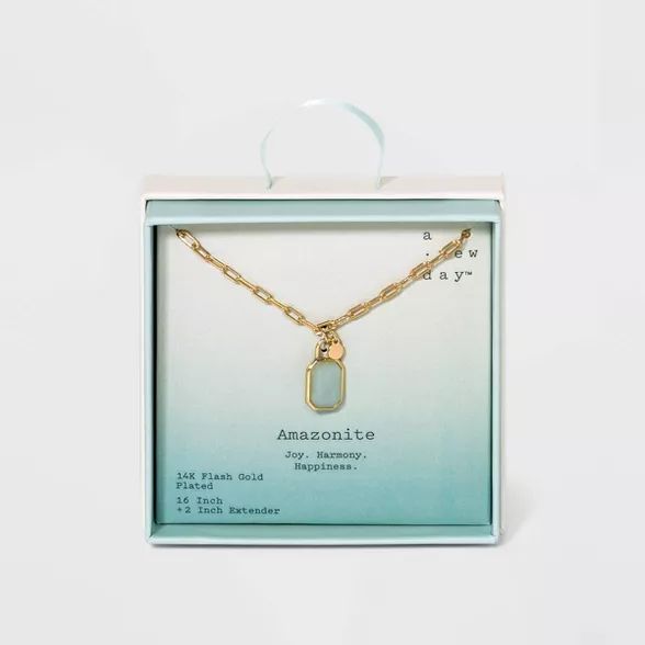 Silver Plated Gold Dipped Paperclip Chain and Semi-Precious Stone 18" Pendant Necklace - A New Da... | Target